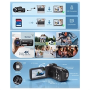 4K Ultra HD Digitalt videokamera med fjernbetjening - 80MP, 18X Digital Zoom - Sort