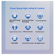 4K Ultra HD Digitalt videokamera med fjernbetjening - 80MP, 18X Digital Zoom - Sort