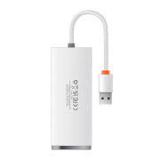Baseus Lite Series Hub 4in1 WKQX030002 USB til 4x USB 3.0, 25 cm - Hvid