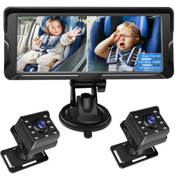 6.8" babyalarm til bilen med to 1080P HD-kameraer med 360 graders rotation