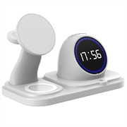 6-i-1 trådløs oplader på 15W med digitalt ur til iPhone, Apple Watch og AirPods - hvid
