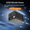 65W GaN-rejseoplader - udtrækkeligt USB-C-kabel, USB-C/USB-A-porte - sort