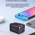 65W GaN-rejseoplader - udtrækkeligt USB-C-kabel, USB-C/USB-A-porte - sort