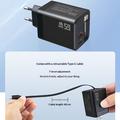 65W GaN-rejseoplader - udtrækkeligt USB-C-kabel, USB-C/USB-A-porte - sort