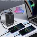 65W GaN-rejseoplader - udtrækkeligt USB-C-kabel, USB-C/USB-A-porte - sort