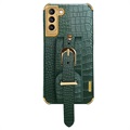 6D Crocodile Samsung Galaxy S21 5G Cover med Håndrem - Grøn