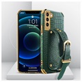 6D Crocodile Samsung Galaxy S21 5G Cover med Håndrem - Grøn