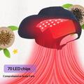 Hårhætte til lysbehandling med 70 LED-pærer (rød/blå) og vibrerende massage