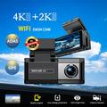 A10 dobbelt dashcam - 4K/2K, GPS, ADAS, WiFi, parkeringskamera - sort