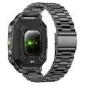 AK86 Sports Smartwatch med puls- og blodiltmåling - stålrem - sort