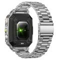 AK86 Sports Smartwatch med puls- og blodiltmåling - stålrem - sølvfarvet