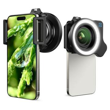 Apexel APL-ZM100FL26 Professionelt zoom-makroobjektiv med 9-mode ringlys - 52mm/37mm gevind