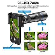 APEXEL HD Metal 20-40x Zoom Teleskop Teleobjektiv Monokulær Telefonkameraobjektiv til iPhone Samsung Huawei