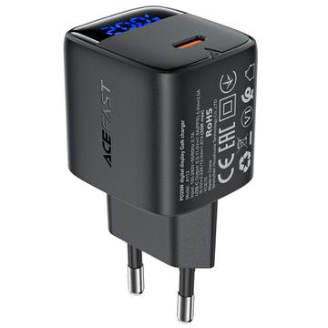 Acefast A113 20W GaN USB-C-oplader med LED-strømvisning - sort