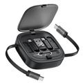 Acefast Travel J3 60W udtrækkeligt USB-C-kabelsæt med telefonholder - sort