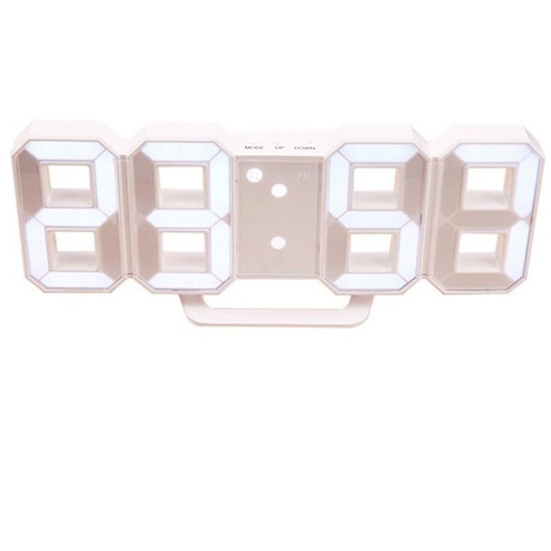 Justerbart 3D LED Lys Digitalt Elektrisk Ur Hvid