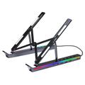 Justerbar aluminiumsstander til bærbar computer med RGB-baggrundsbelysning og USB-hub