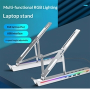 Justerbar aluminiumsstativ til bærbar computer med RGB-baggrundsbelysning og USB-hub