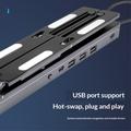 Justerbar aluminiumsstativ til bærbar computer med RGB-baggrundsbelysning og USB-hub