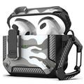 AirPods 4-etui i camouflagemønster, stødsikkert, med karabinhage - Camouflage Grå