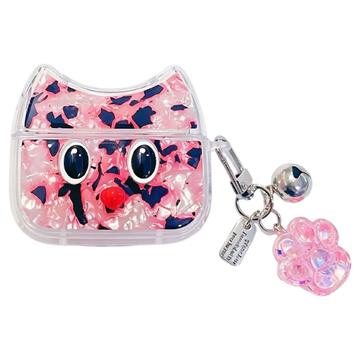 AirPods 4 TPU-etui med tegneseriekattemotiv i leopardmønster - lyserød