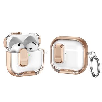 AirPods 4 beskyttende hybrid-etui med lås og krog - guld / gennemsigtig