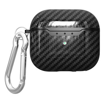 AirPods 4 TPU Cover med Karabinhage - Karbonfiber - Sort