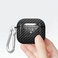 AirPods 4 TPU Cover med Karabinhage - Karbonfiber - Sort