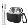 AirPods Pro 3 silikoneetui med karabinhage og rengøringspen - sort