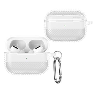 AirPods Pro 3 Børstet TPU Cover med Karabinhage - Karbonfiber - Hvid