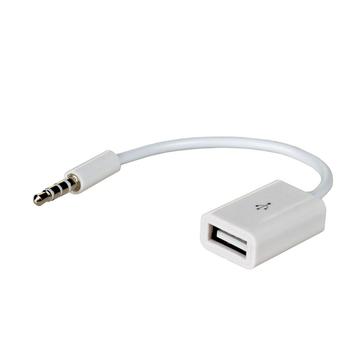 Akyga USB til AUX-adapter 15 cm - USB-A hun/3,5 mm han - hvid