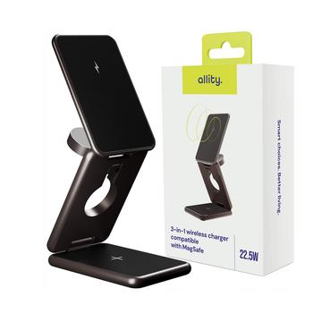 Allity AWC-230-225WMS 3-i-1 MagSafe-kompatibel trådløs oplader 22.5W - grafit