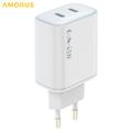 Amorus PD 45W GaN dobbelt USB-C-oplader – hvid
