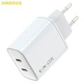 Amorus PD 45W GaN dobbelt USB-C-oplader – hvid