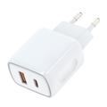 Amorus PD hurtigoplader til vægmontering – 20 W USB-C, 18 W USB-A – hvid