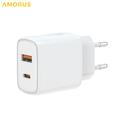 Amorus PD hurtigoplader til vægmontering – 20 W USB-C, 18 W USB-A – hvid