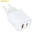 Amorus PD hurtigoplader til vægmontering – 20 W USB-C, 18 W USB-A – hvid