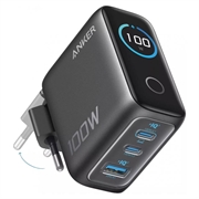 Anker 100W GaN-vægoplader med smart display - grå