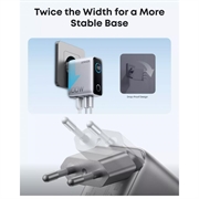 Anker 100W GaN-vægoplader med smart display - sølv