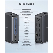 Anker 13-i-1 multifunktionel hub - 2x USB-C, 3x USB-A, 100W Power Delivery - grå