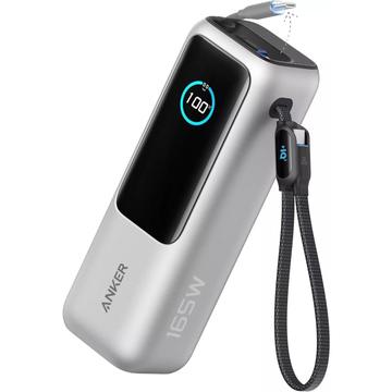 Anker 25000mAh Powerbank 165W m/ 2 integrerede USB-C-kabler - Sølv