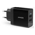 Anker PowerPort 2 Hurtig Oplader - 2 x USB, 24W - Sort