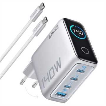 Anker Zolo 140W GaN Desktop-oplader med USB-C-kabel - Sølv