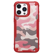 iPhone 15 Pro Max Anti-Shock Hybrid Cover - Camouflage - Rød