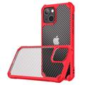 Anti-Shock iPhone 14 Plus Hybrid Cover - Karbonfiber - Rød