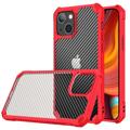 Anti-Shock iPhone 14 Pro Hybrid Cover - Karbonfiber - Rød