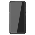 Anti-Slip Samsung Galaxy S21 FE 5G Hybrid Cover med Stativ - Sort