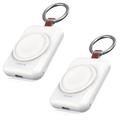 Bærbar trådløs oplader til Apple Watch med nøglering - 1800mAh - Hvid
