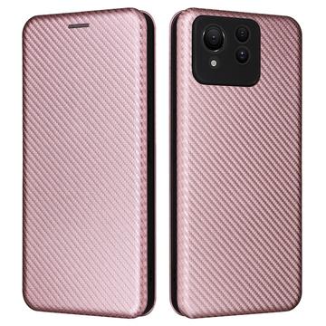 Asus Zenfone 11 Ultra Flip Cover - Karbonfiber - Rødguld