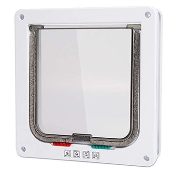 Auto-Lock netdør til kæledyr med 4-vejs låsesystem til katte og små hunde - L - Hvid